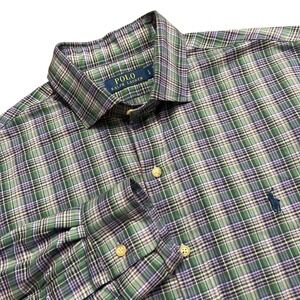 Polo Ralph Lauren Plaid Button Down Shirt Mens‎ Long Sleeve Green Purple L